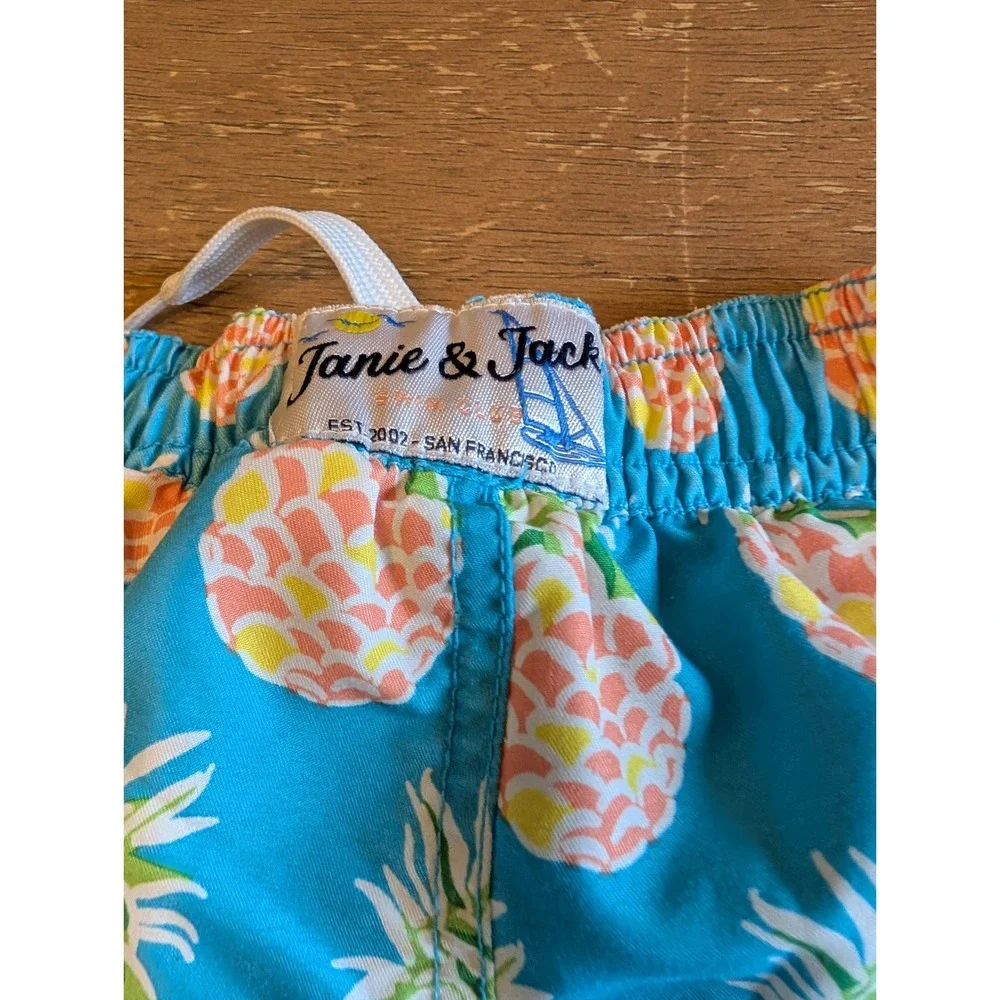 Janie and Jack Boys Blue Pineapple Print Swim Trunks Size 12-18 Months beachy